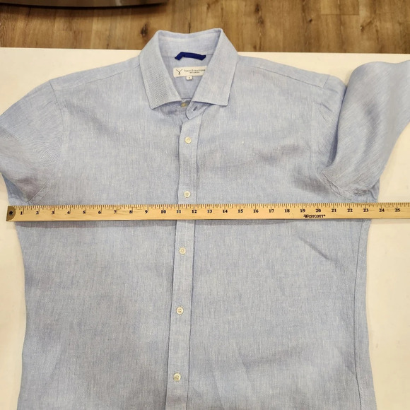 Teddy Stratford NY Shirt Mens Size 4 Large Blue 100% Linen Button Up/Zipper - Picture 9 of 11